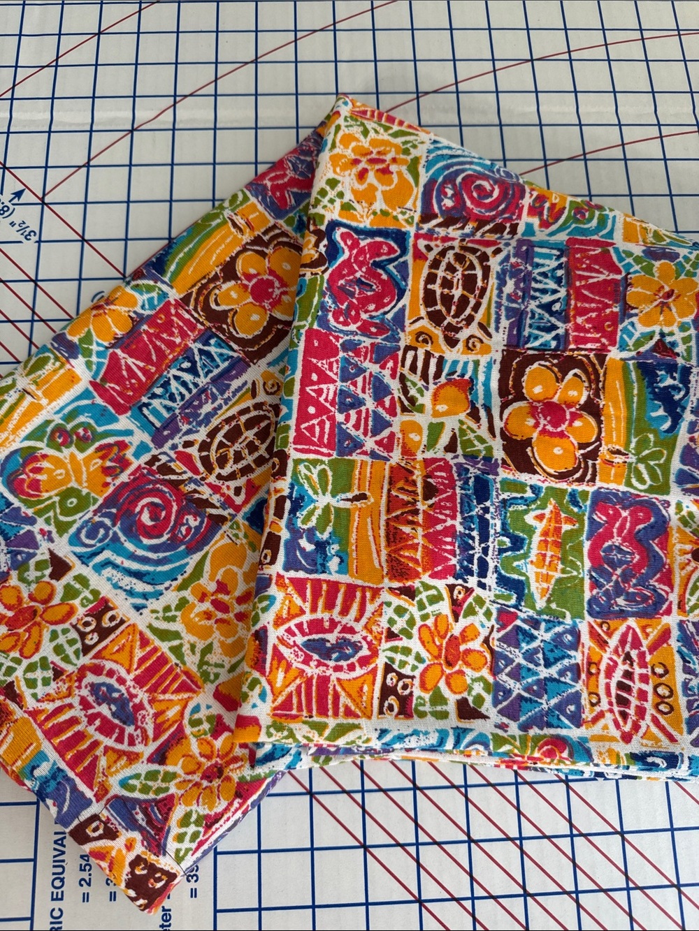 Vintage Batik Style Knit Fabric 2 Yards x 58” Tropical Fish Turtle Floral